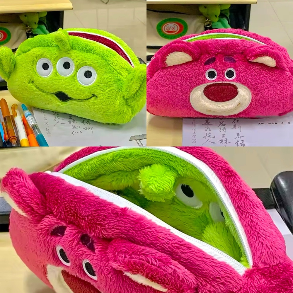 Disney Toy Story Lotso Alien Cute Pencil/Pen/Makeup Reversible Plush Bag NIB